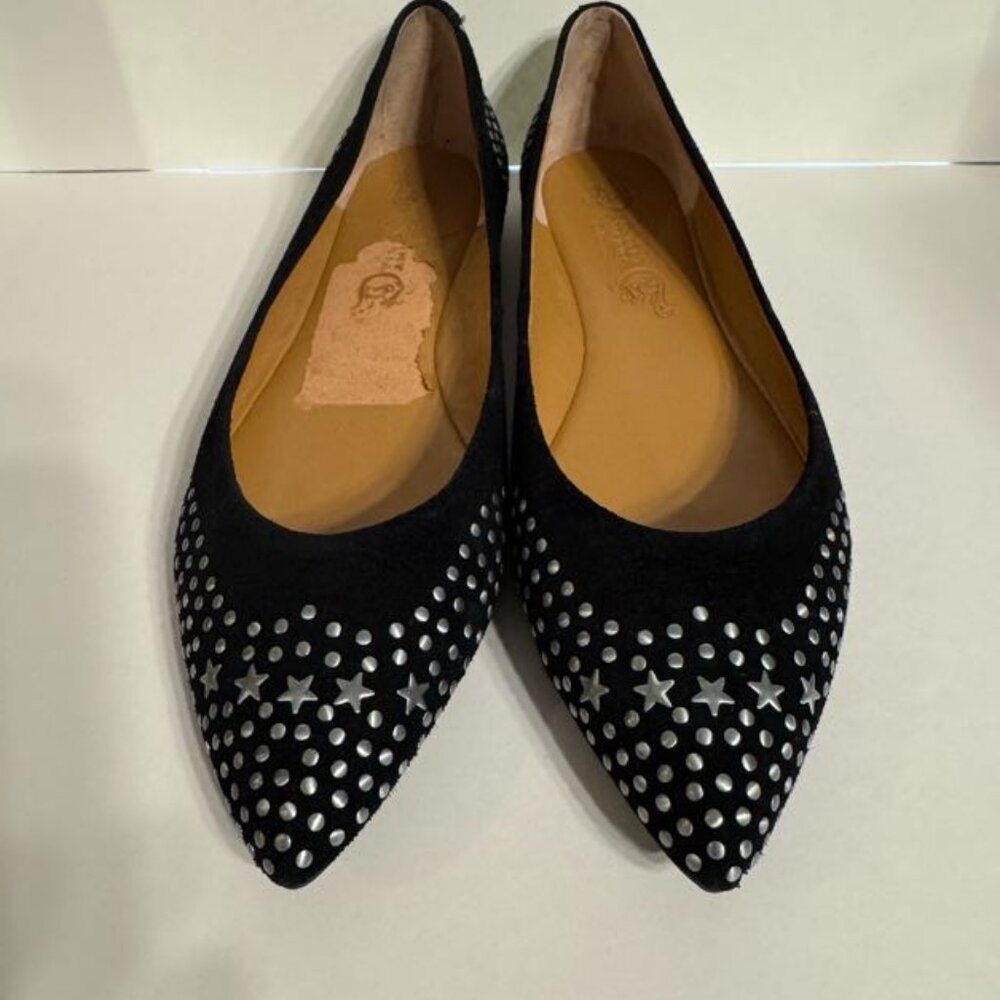 Vintage Nine West Black Suede Ballerinas Leather with silver starts